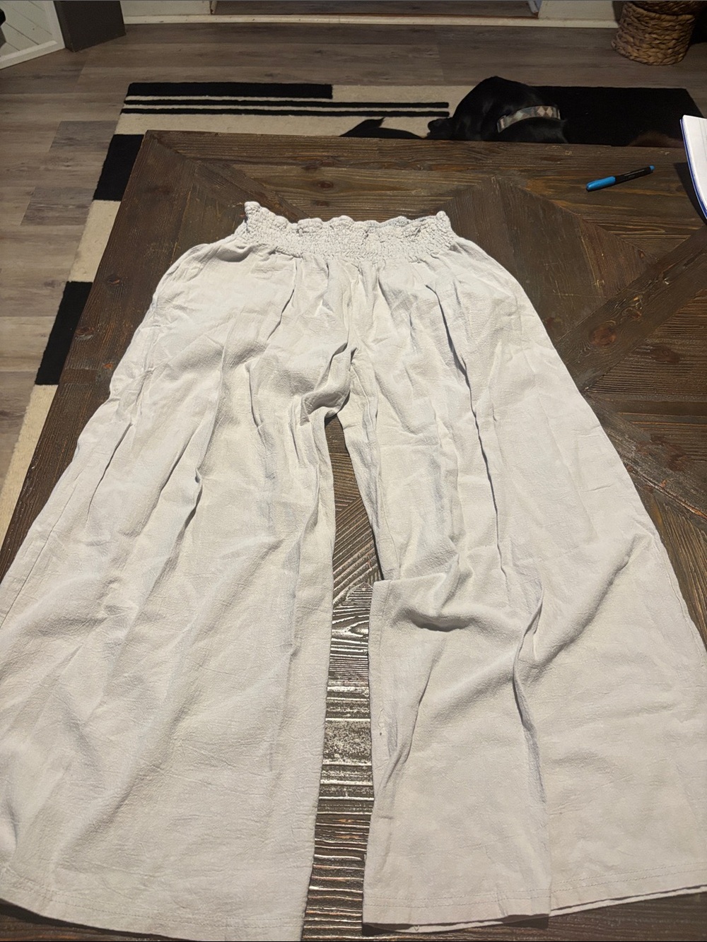 Smocked-Waist Wide Leg Pants in Light Gray